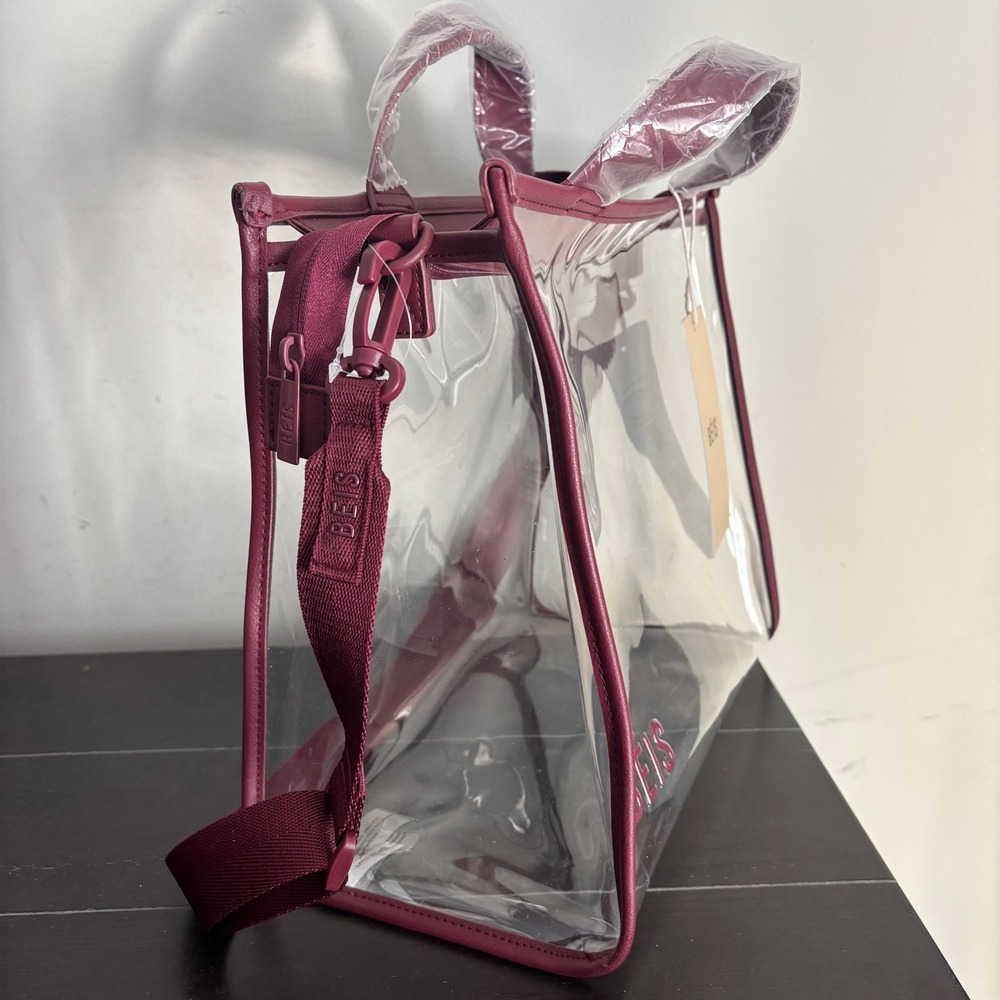 BEIS | The Stadium Tote | Clear Burgundy PVC Crossbody Bag BEIS146901 NEW - Picture 8 of 10